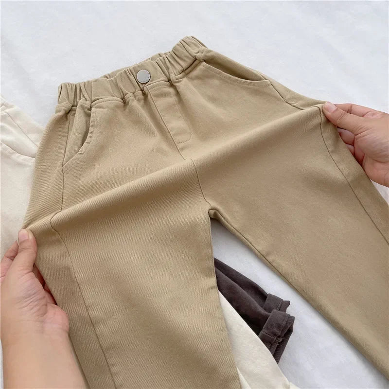 1-8 Years Boys Pants Kids Cargo Pants Mid-Rise Button Casual Outdoor Comfortable Breathable Spring Fall Fashion Children Trousers