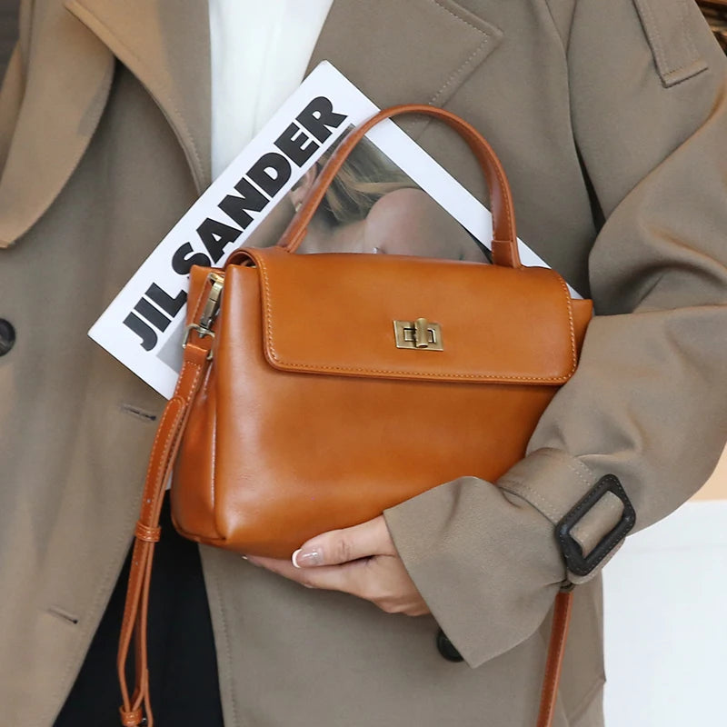 Sac à Main Cuir Véritable Femme | Top Handle Vintage | Cire Huile | Bandoulière Croisée | Designer Luxe