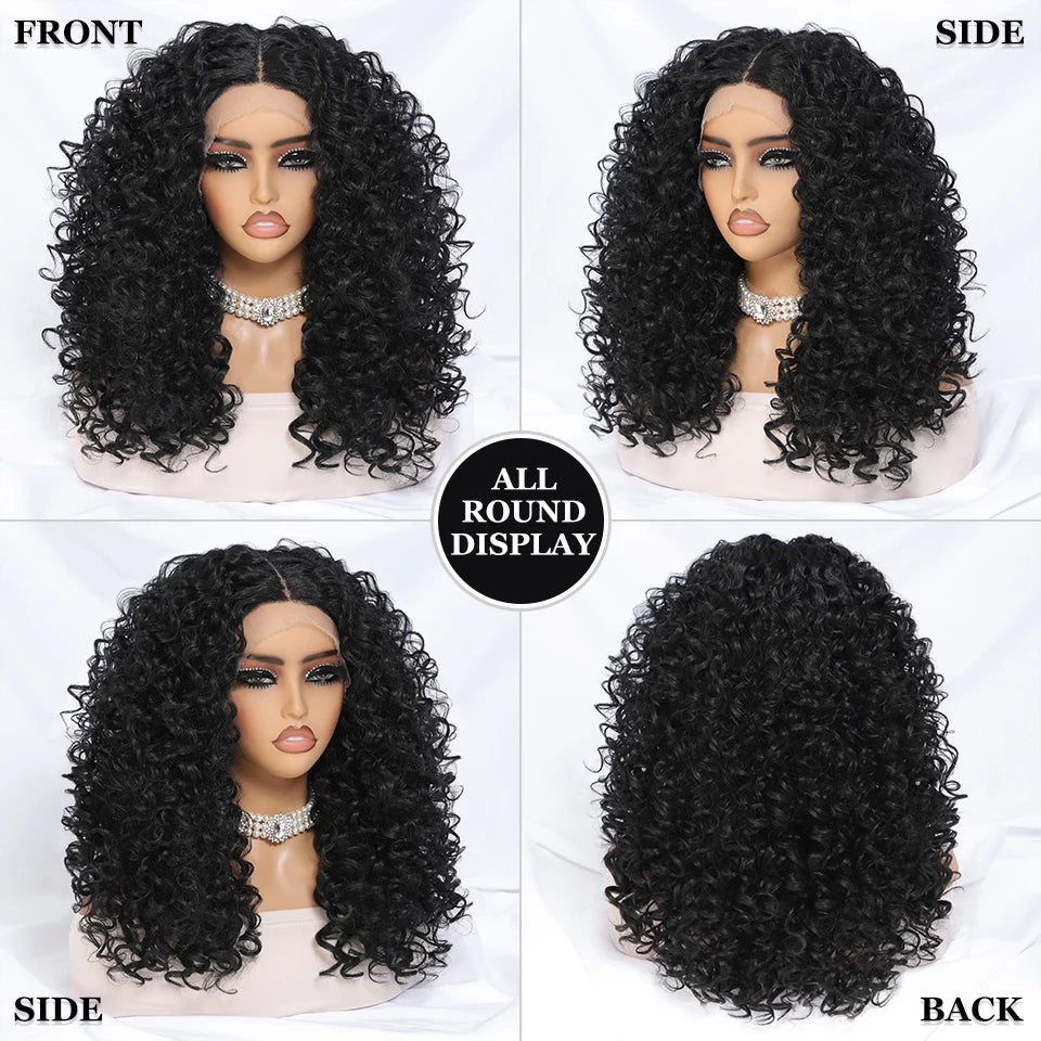 20 Inch Curly Synthetic Lace Front Wig For African Women Black T Part Blonde Curly Lace Frontal Wig For Afro Female