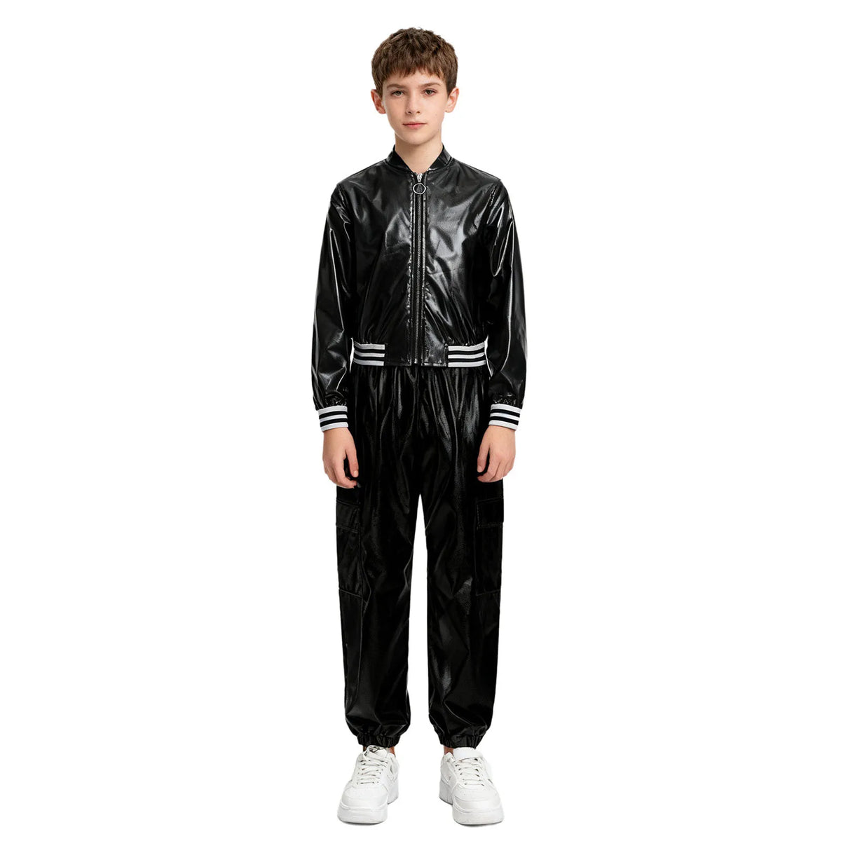 Ensemble Danse Fille Hip Hop | Veste Bomber Métallique & Pantalon | Costume Scène Carnaval Jazz