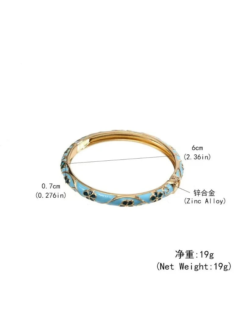 Bracelet Jonc Floral Émail Ouvert | Rétro Ton Or | Délicat Élégant | Cadeau Bijou Femme