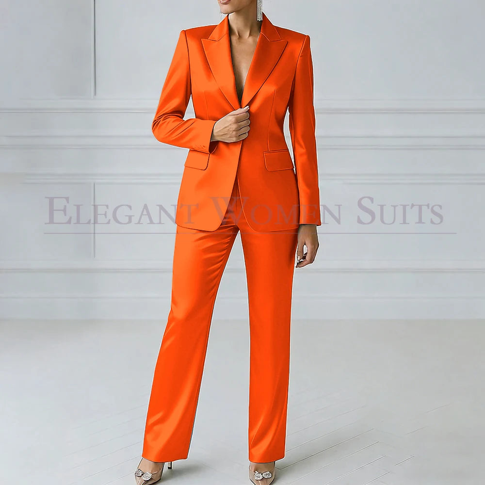 Elegant Blue Evening Women's Suits 2 Piece Jacket Pants Sets High Quality Royal Blue One-Button Slim Fit Office Blazer Clothing