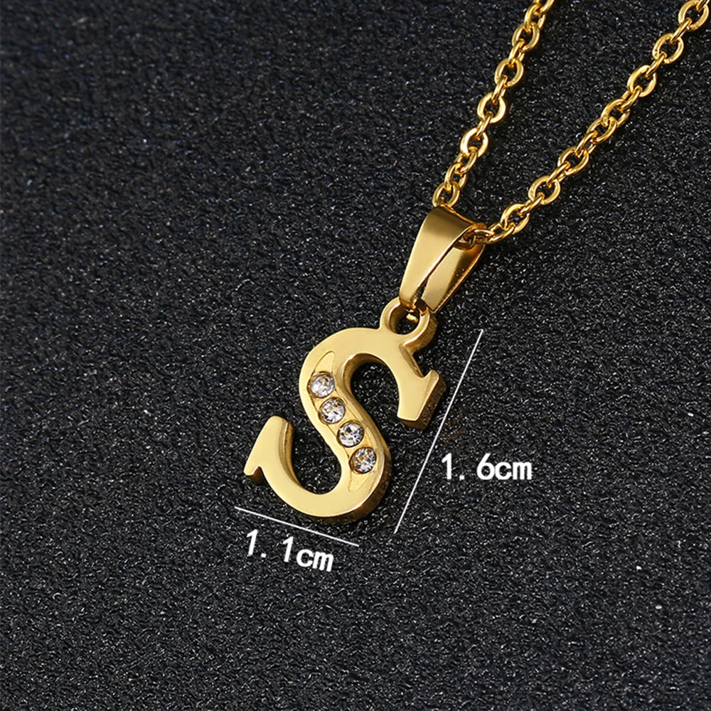 Initial A-Z Letter Name Pendant Necklace Gold Color Stainless Steel Small Alphabet Necklace For Women Jewelry Birthday Gift