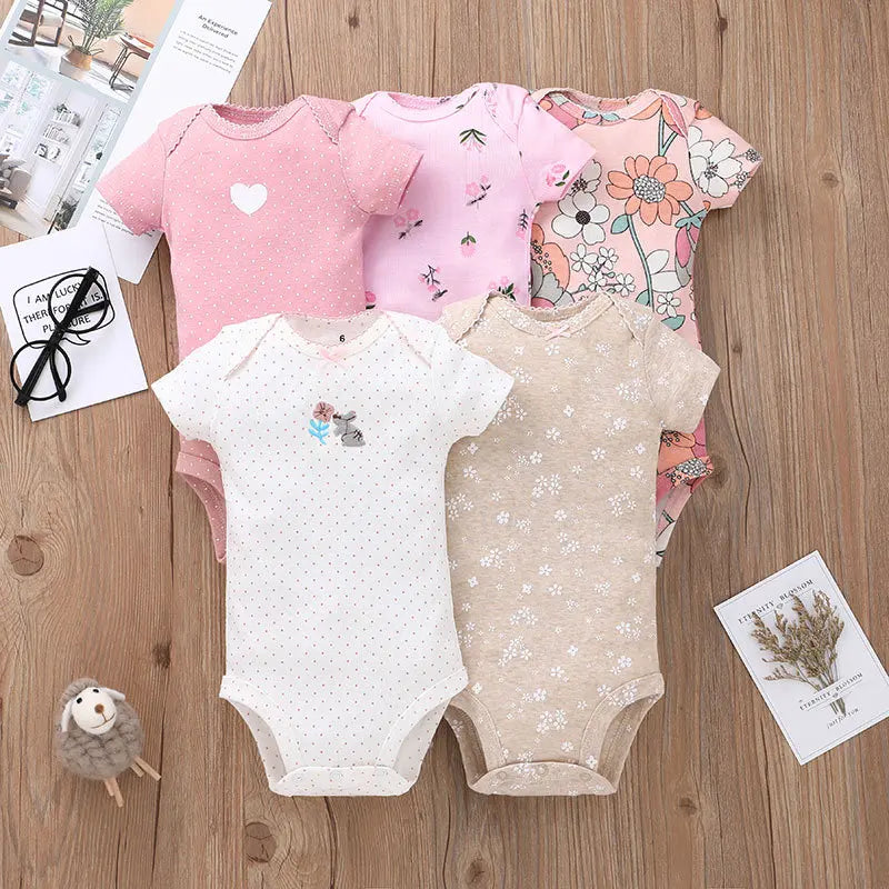 5PCS/Set Fashion Baby Clothes Set Cotton Soft Short Sleeve Summer Girls Bodysuit Newborn Toddler Body Bebe Jumpsuit Clothing