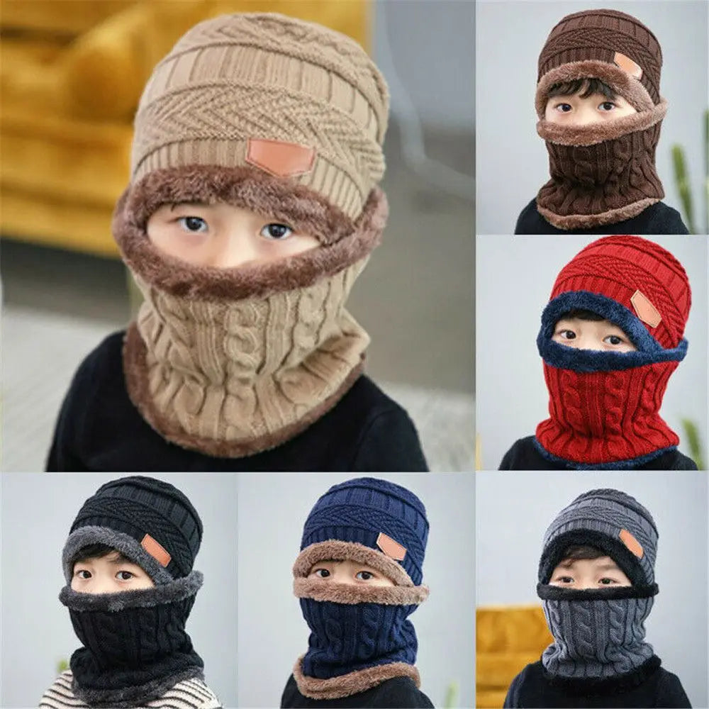 Set Bonnet & Écharpe Hiver Enfant | Polaire Tricot Épais | Ski & Froid Garçon Fille