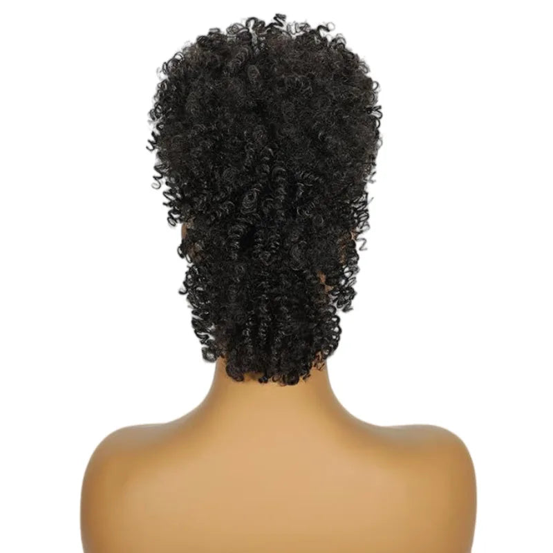 Perruques synthétiques : queue de cheval bouclée africaine avec frange, extensions de cheveux courtes bouclées en queue de cheval Mohawk, trame de cheveux bouclés