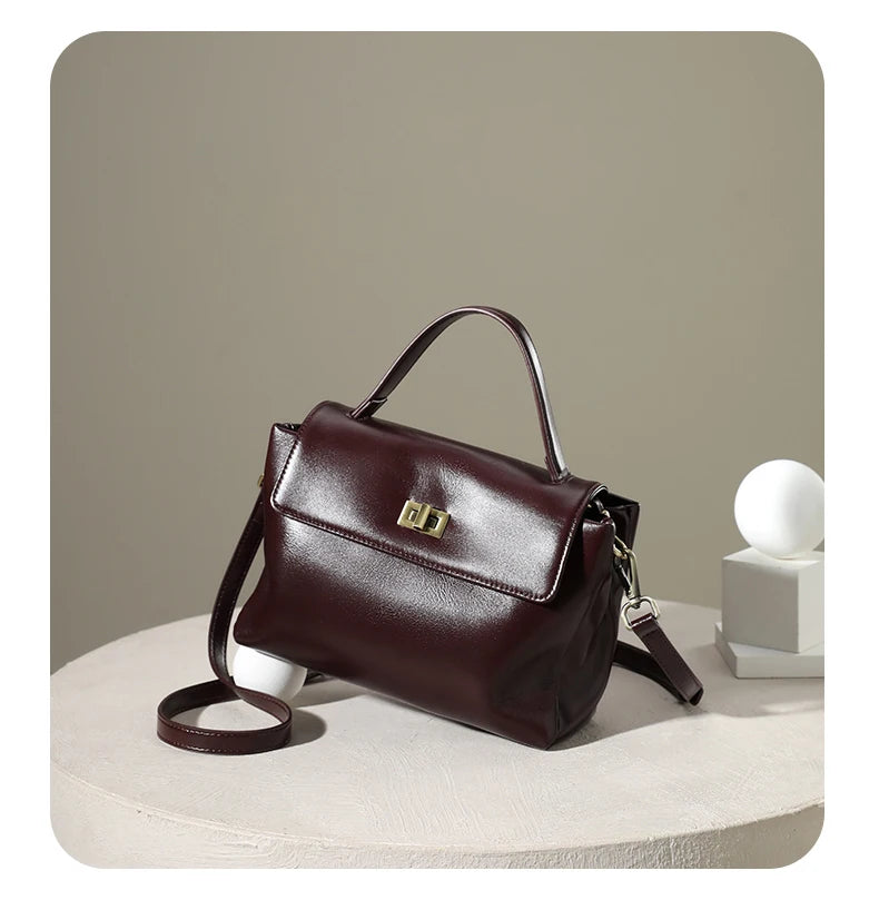 Sac à Main Cuir Véritable Femme | Top Handle Vintage | Cire Huile | Bandoulière Croisée | Designer Luxe