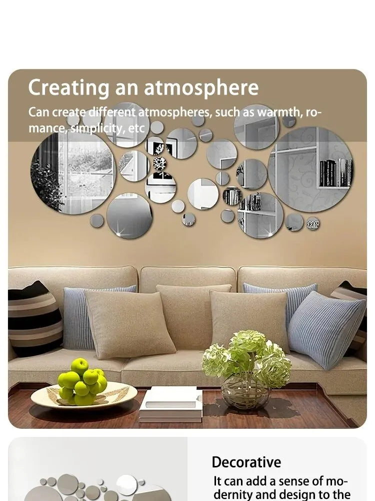 Lot 26 Stickers Miroir Rond Acrylique 3D | DIY Chambre Salle de Bain & Télévision | Décor Mural