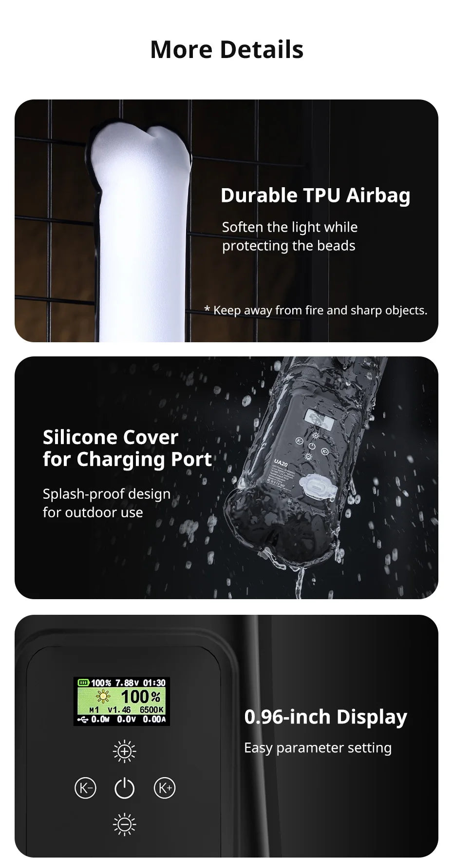 Lampe Tube Air Portable Ulanzi UA20 20W | Lumière Fill Light Bicolore Pliable | Streaming & Extérieur