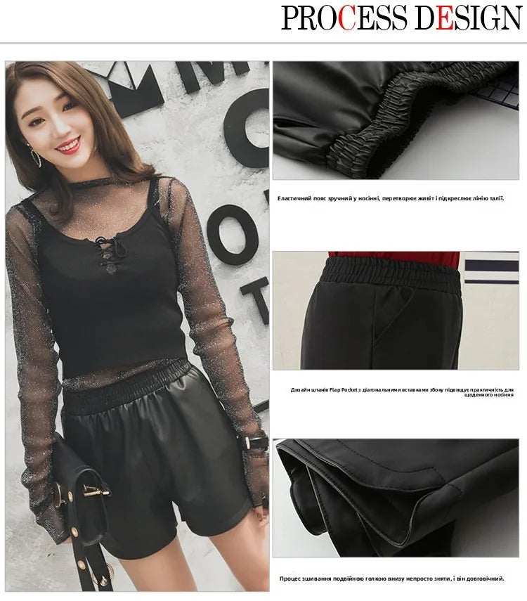 Short PU Taille Haute Femme | Casual Large | Pantalon Automne-Hiver | Grande Taille Bootcut