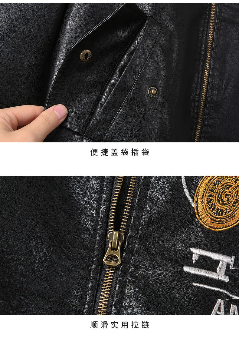 PU Leather Motorcycle Jacket Men Autumn Winter Plush Washed Retro Motorcycle Jacket Motorcycle Accessories Moto Jacket Men