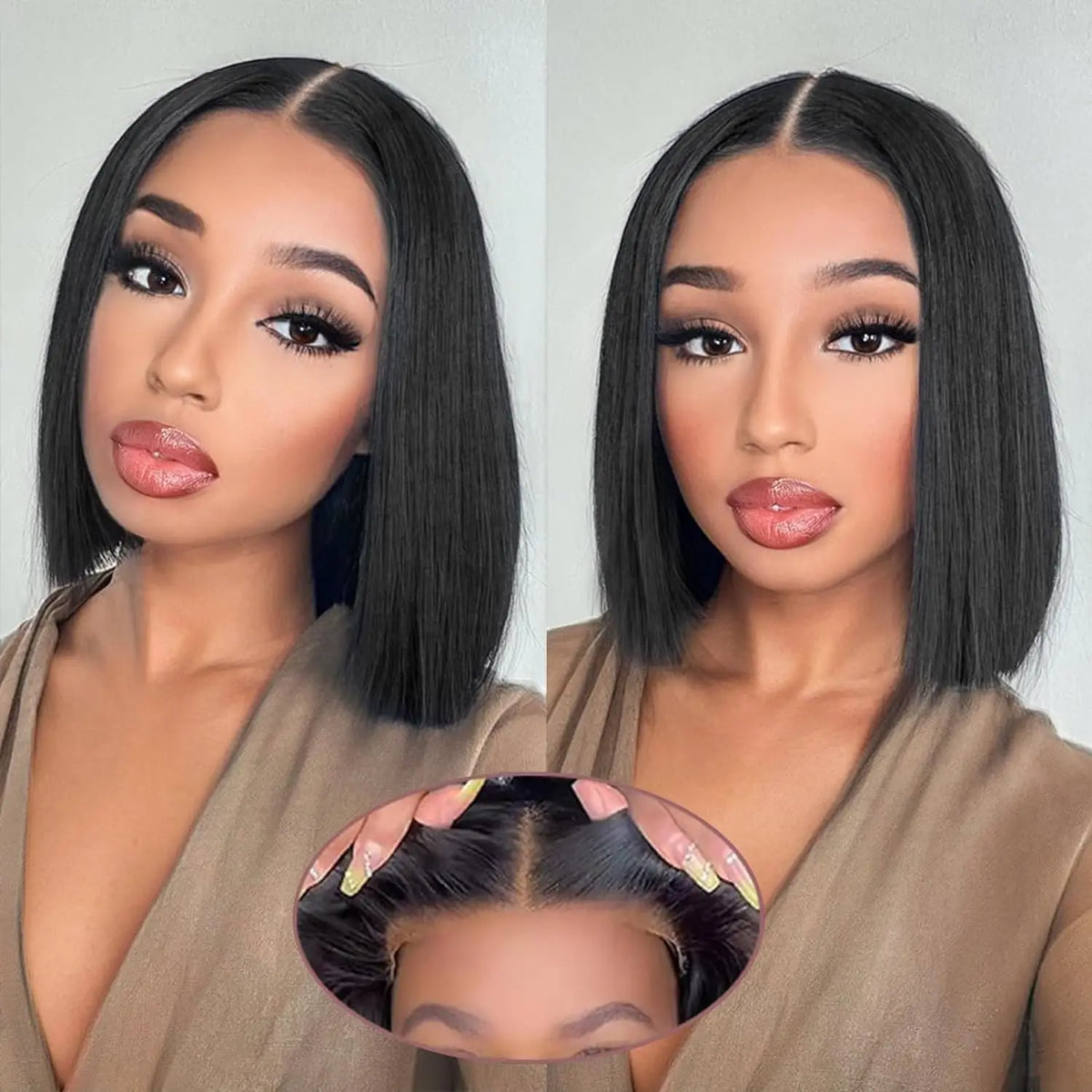 Perruque Bob Lisse Glueless | Wear & Go | Lace Front Pré-Coupée | Sans Colle | Cheveux Humains | Femme