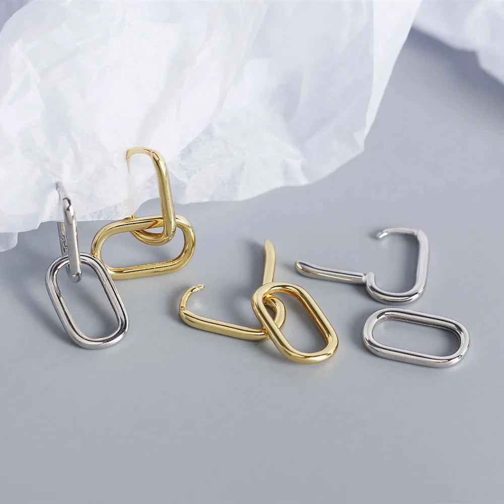 Créoles Ovales Géométriques Argent 925 | Style Métal Simple Détachable | Femme | Bijou Cadeau