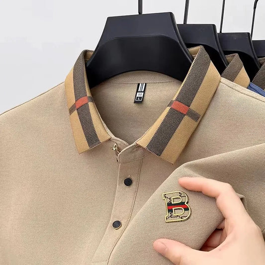 Luxury brand logo short-sleeved polo shirt for men's summer new high-end silk-cotton breathable casual fashion T-shirt clothing