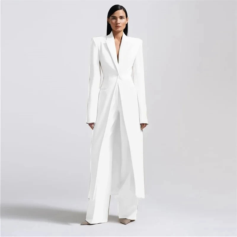 Designer Formal Women Suit Set 2 Piece Blazer+Pants Long Style Wedding Party Prom Dress One Button Customized Women's Suit