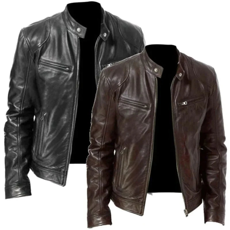 Men's Leather Jacket Bomber Motorcycle Biker PU Leather Casual Loose Fit Faux Jacket For Men