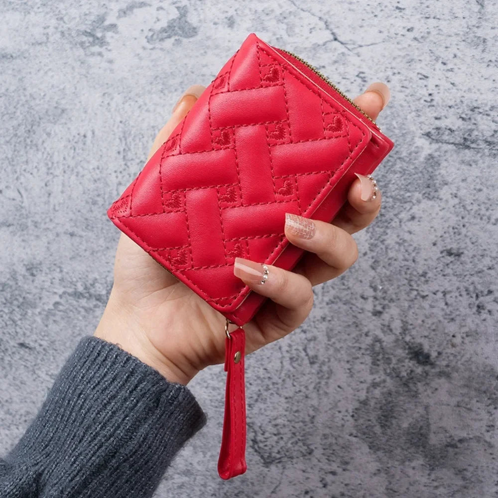 Women's Short Embroidered Love Zero Wallet Zipper Buckle Large Capacity Card Bag Versatile Fashion Simple