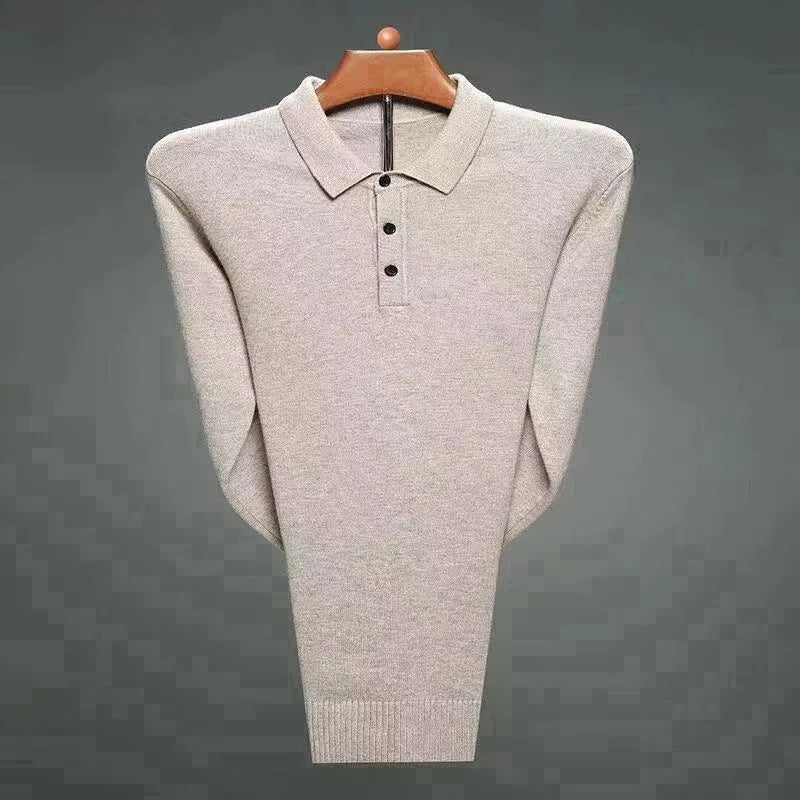 Luxury Men's Cashmere Sweater 100% Merino Wool Buttoned Pullover Autumn Winter Polo Collar Knitwear Male Casual Warm Jumper Tops
