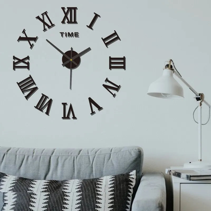 Horloge Murale Acrylique 3D Chiffres Romains | Miroir DIY | Grande Ronde | Décor Salon & Chambre