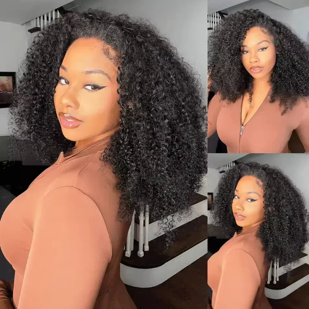Demi-Perruque Cheveux Humains 180% | Kinky Curly | Invisible Hairline | Cordon Coulissant | 3 en 1