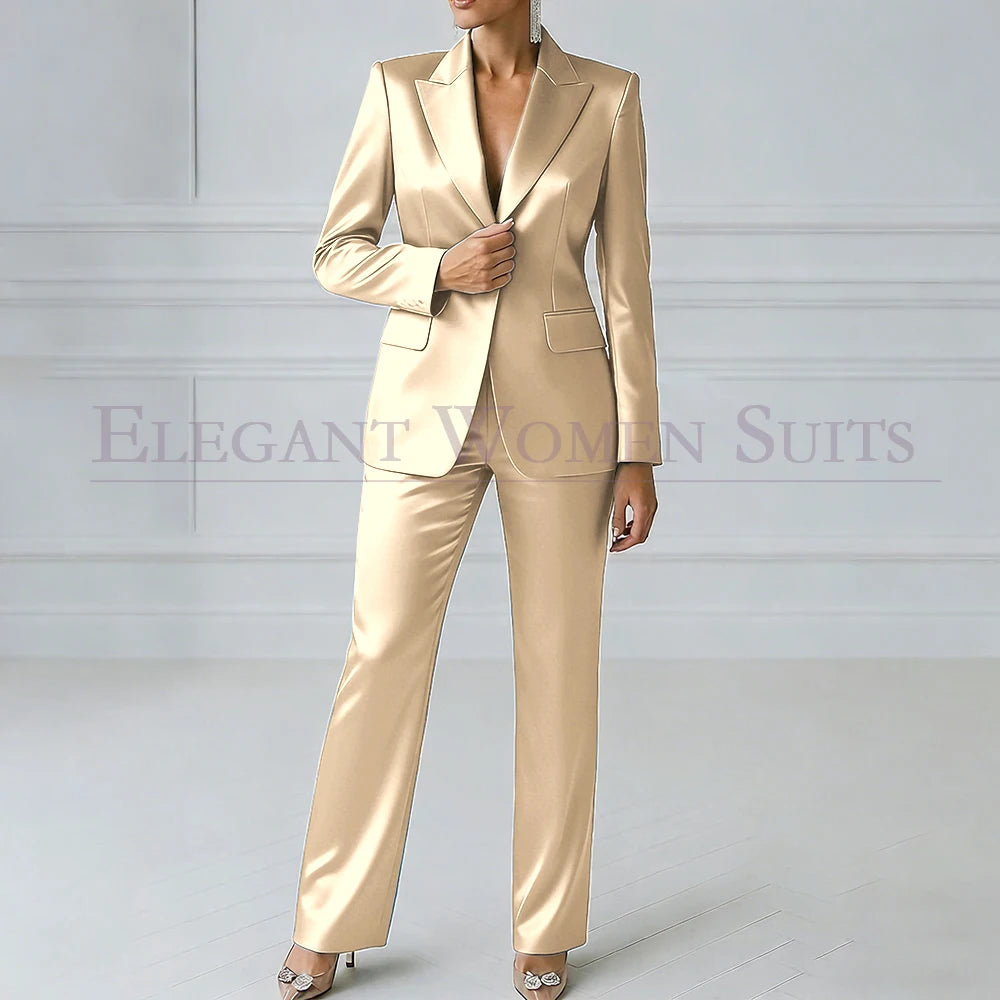 Elegant Blue Evening Women's Suits 2 Piece Jacket Pants Sets High Quality Royal Blue One-Button Slim Fit Office Blazer Clothing