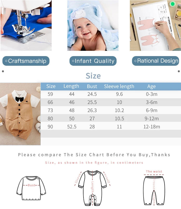 0-18 Baby Bodysuit Gentleman Style Handsome Formal Cotton Comfortable Soft Boys And Girls Summer Short-Sleeved Newborn Clothes