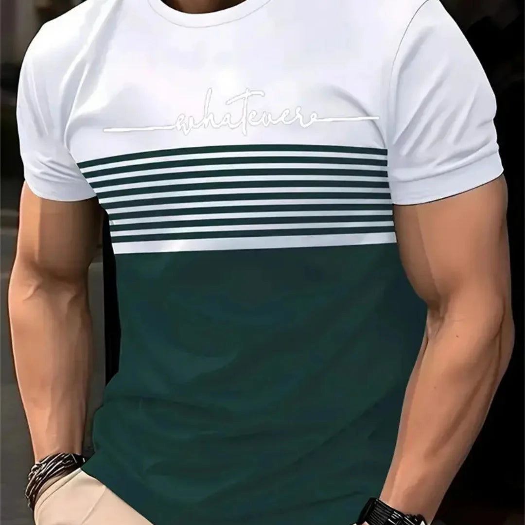 T-Shirt Homme Oversize | Rayures Imprimées | Col Rond | Manches Courtes | Casual Mode Été