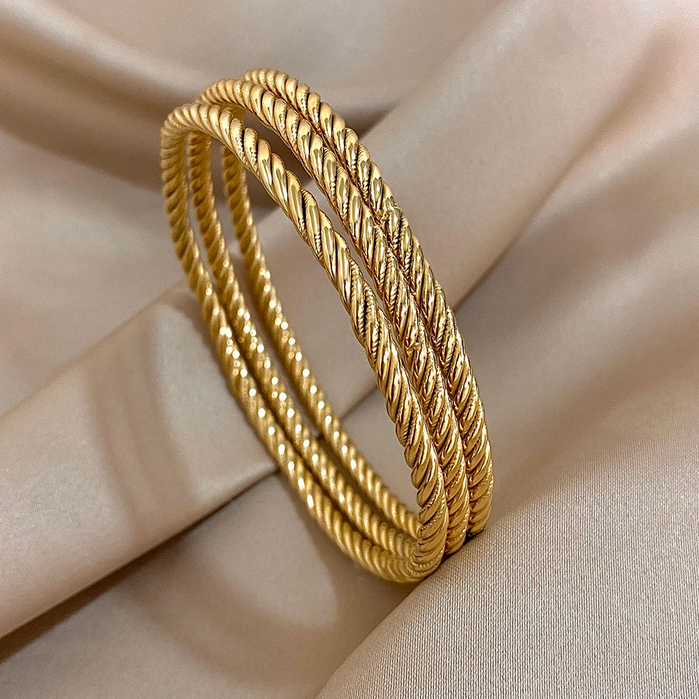 Lot 3 Bracelets Jonc Torsadés | Plaqué Or 18k Acier Inoxydable | Empilés Tendance | Bijou Femme Imperméable