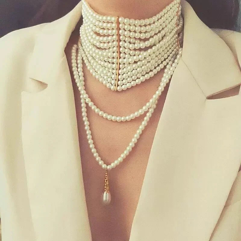 Modern Jewelry European and American Design Multi-Layer Simulated Pearl Tassel Pendant Necklace For Women 2025 New Hot Sale