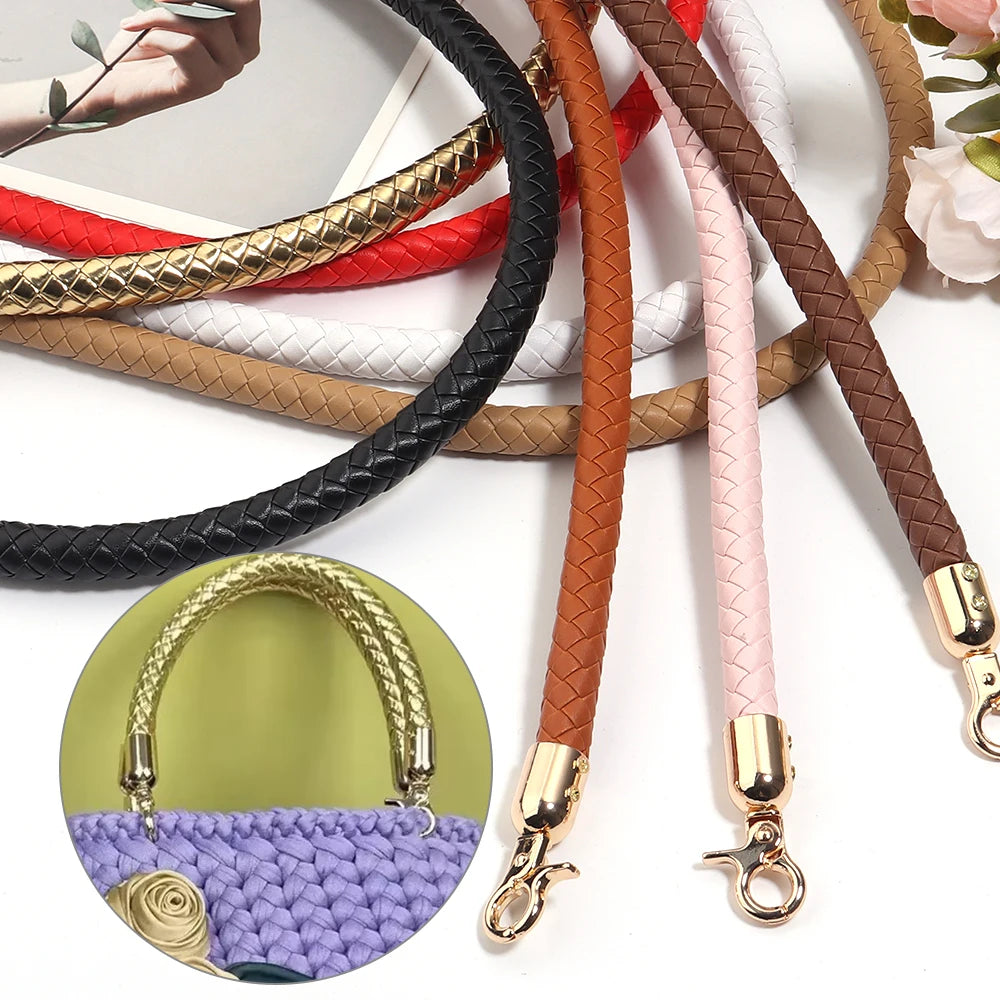 30/60cm Fashion PU Leather Woven Handbag Handles Metal Buckle for Women Bag Purse Replace Shoulder Strap Handle Bag Accessories