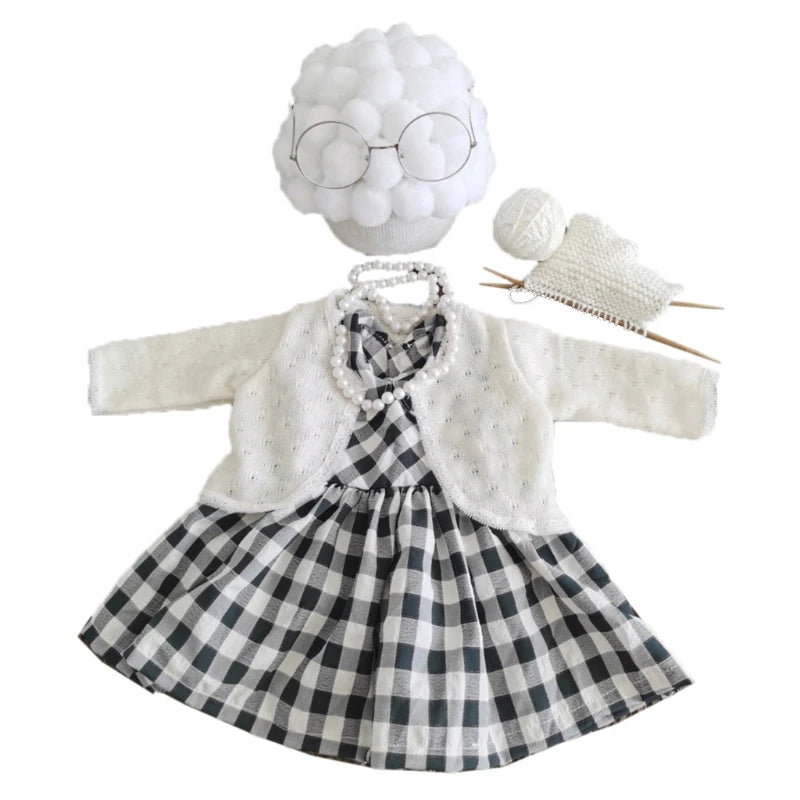 1 Set Funny Baby Photography Props Costume Infant Girls Cosplay Grandma Clothes Photo Shooting Hat Outfits