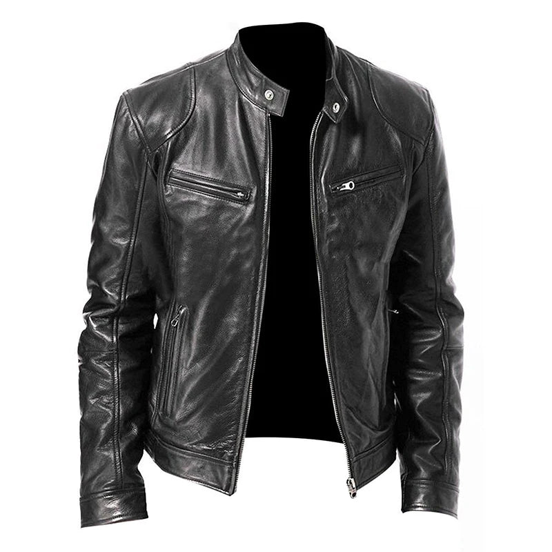 Veste style motard en similicuir PU pour homme | Zippée