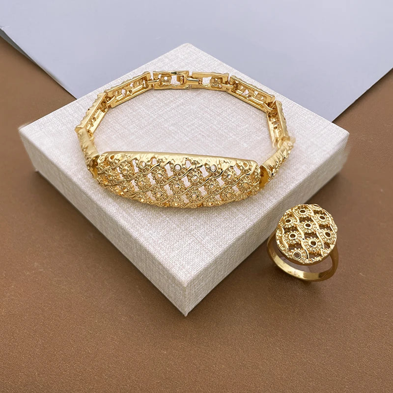 Dubai Jewelry Set Minimalistiese Quality Women Necklace Earrings Bracelet And Ring Luxury Design Weding Party Gift