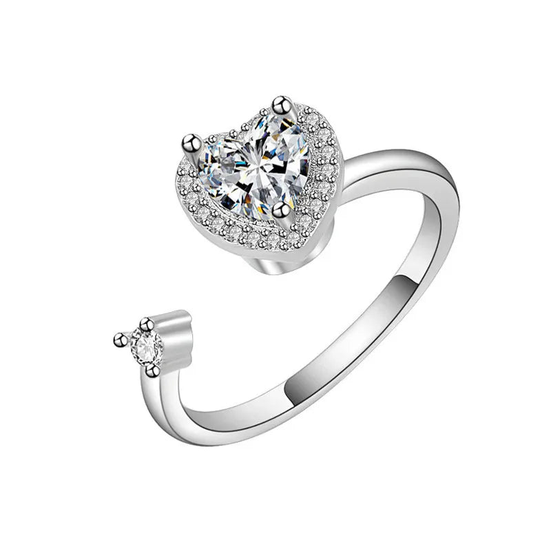 Rotating Jewelry Adjustable Anxiety Ring For Women Girls Fashion Flower Round Beads Pendant Finger Rings Anti-Stress Gifts