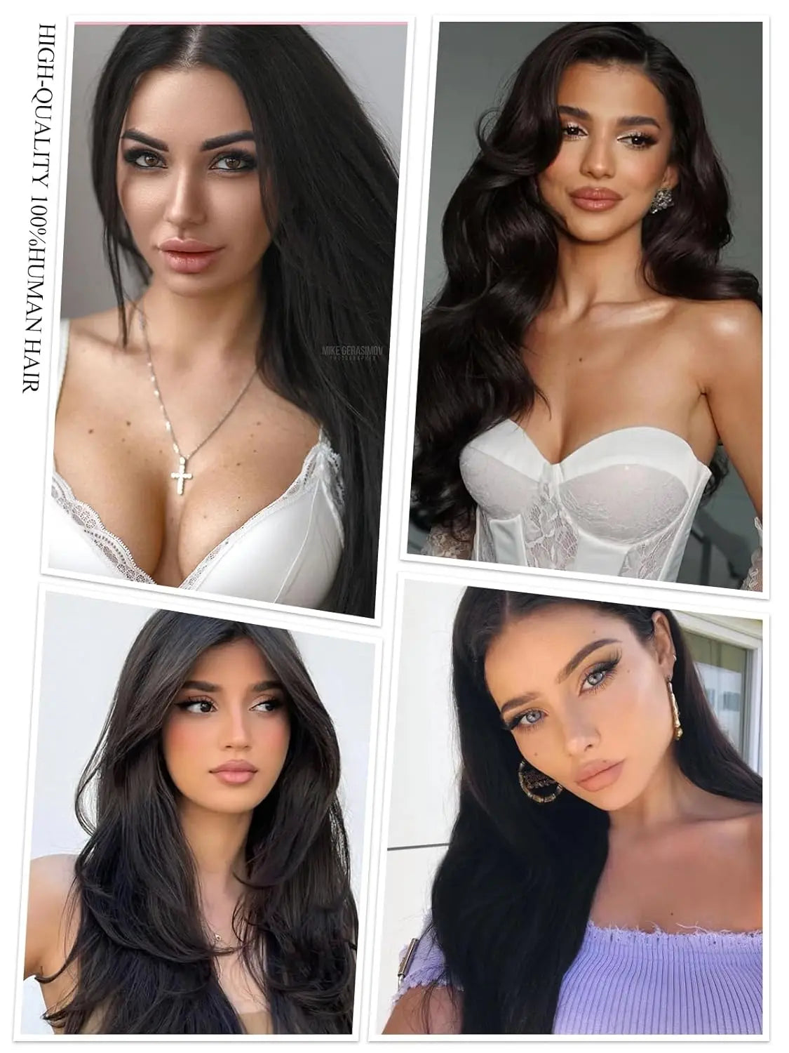 Extensions à Clips Cheveux Humains | Noir Naturel | 18 Clips | 8 Pièces | Volume Complet | Femme