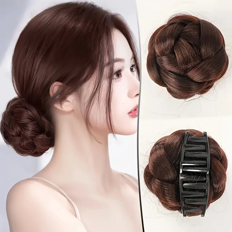 Chignon Clip Lazy Braid Tressé Synthétique | 4 Pouces | Queue Basse Natte Bun | Résistant Chaleur | Femme