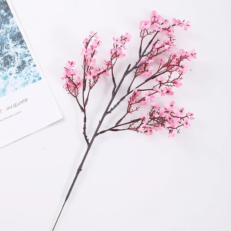 Fleurs Artificielles Cerisier & Gypsophile Roses | Bouquet DIY Mariage | Décor Noël & Vase Maison