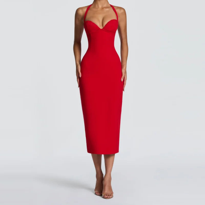 Robe Bodycon Midi Sexy | Col Halter Lacets Ajustables | Soirée & Club | Été 2026 | Femme