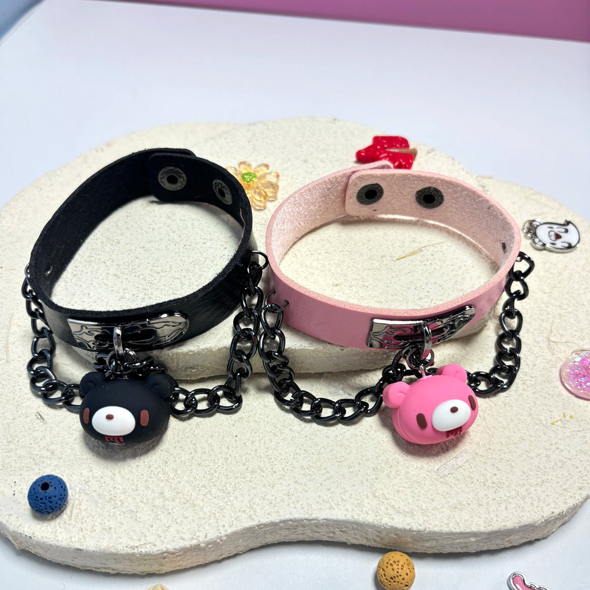 Cute Bear Charm Leather Bracelet Gothic Cute Style Adjustable Chain Wristband for Women Girls Daily Accessory