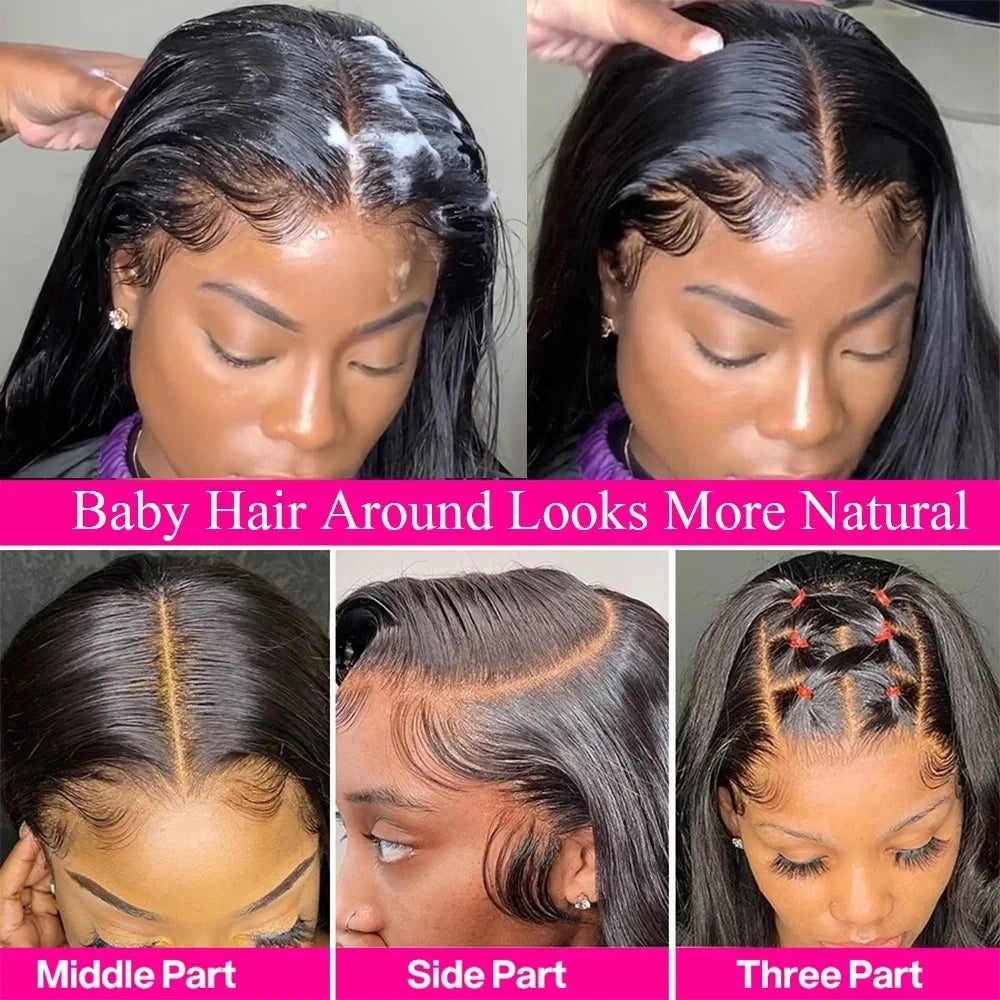 Perruque Bone Straight 200% Densité | 5x5 & 13x6 HD Lace | Glueless Wear & Go | Brésilienne Noir Naturel