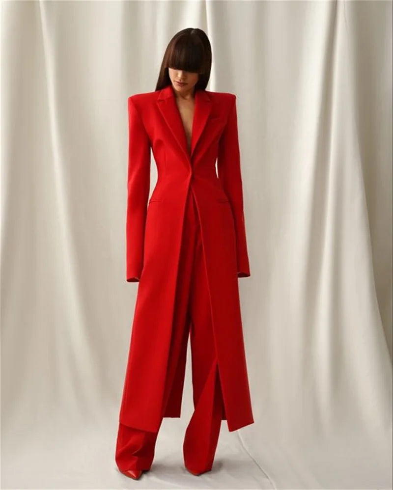 Designer Formal Women Suit Set 2 Piece Blazer+Pants Long Style Wedding Party Prom Dress One Button Customized Women's Suit