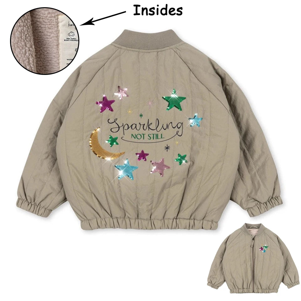 Manteau Polaire Paillettes Fille | Laine d'Agneau | Broderie Garçon | Vêtement Enfant Hiver