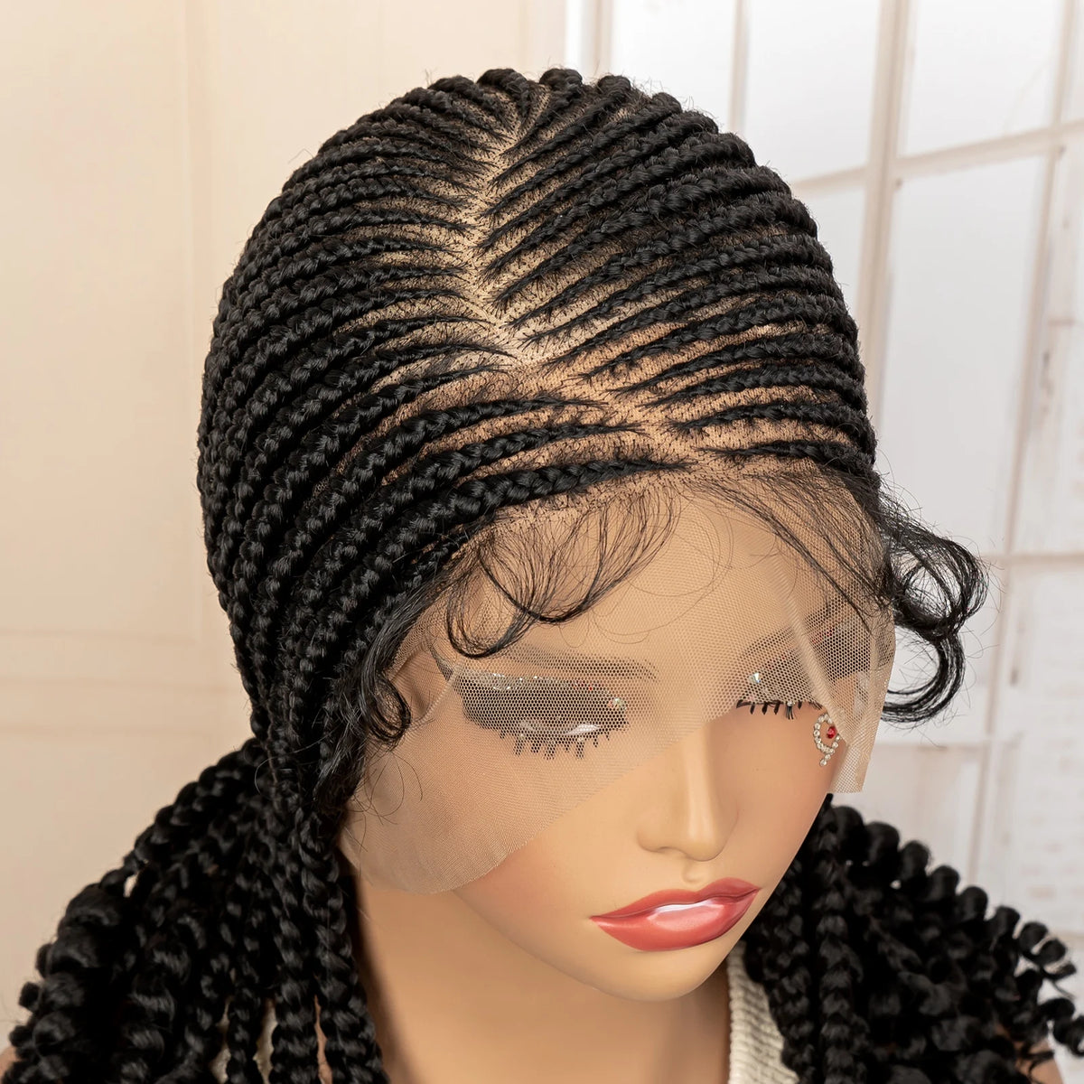 Perruque Tresses Cornrow Synthétique | Full Lace | Knotless Boucles Extrémités | Afro | Lace Frontal | Femmes Noires