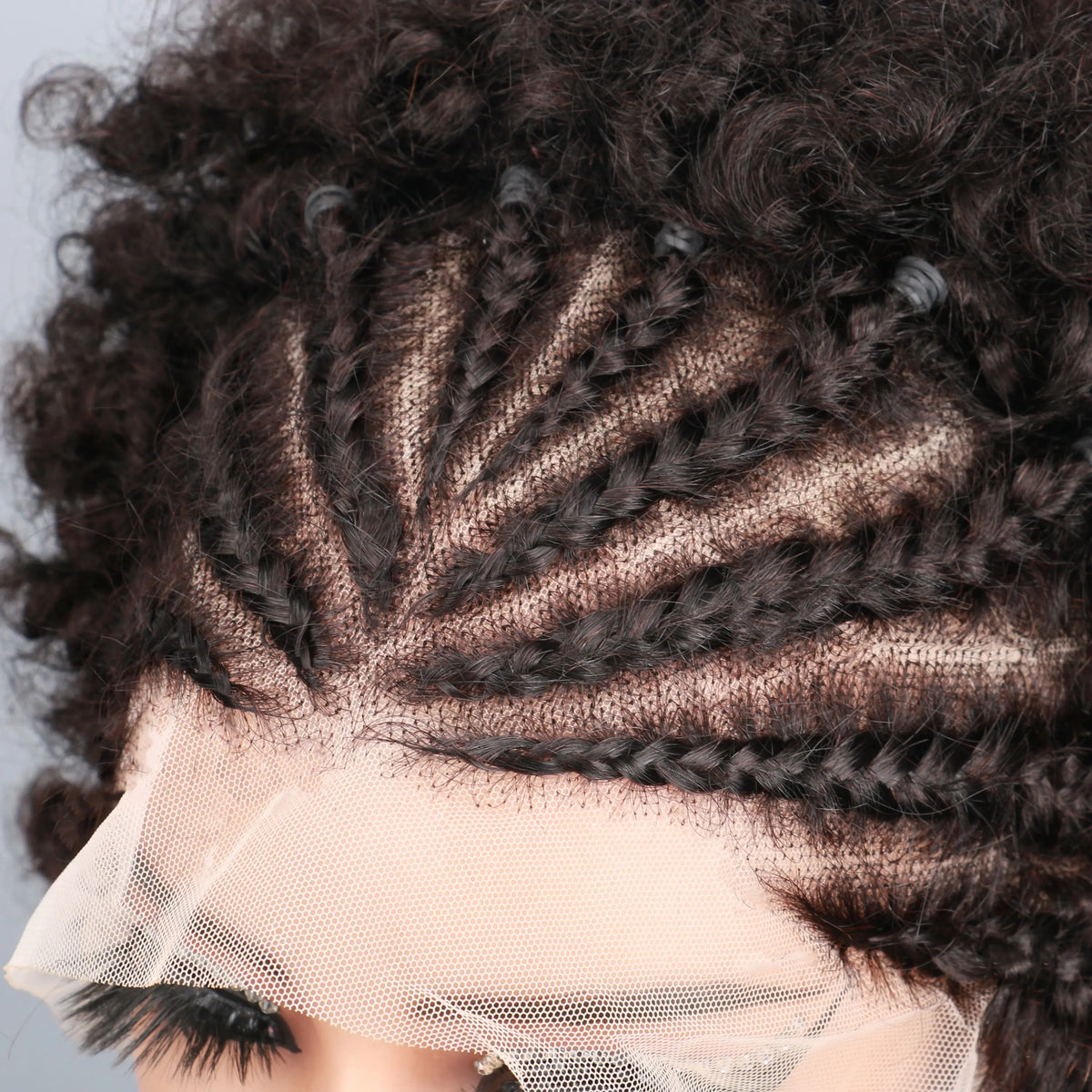 Perruque Afro Puff Tressée | 13x4 Lace Front | Kinky Curly | Pré-Tressée | Cheveux Humains | Femmes Noires