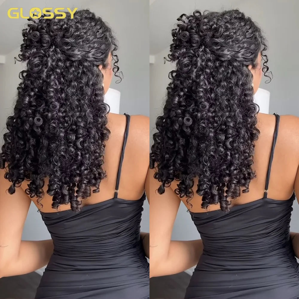 Perruque Kinky Curly Birmane | 300% Densité | 3-en-1 Demi-Perruque | Glueless | Cheveux Humains Brésiliens