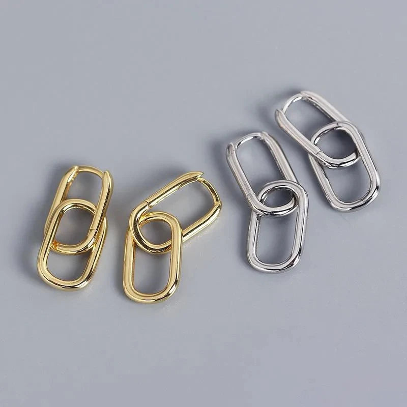 Créoles Ovales Géométriques Argent 925 | Style Métal Simple Détachable | Femme | Bijou Cadeau