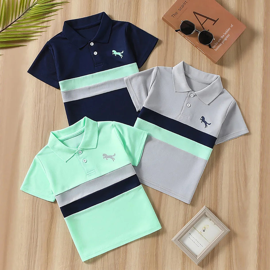 Polo POLO Garçon Été Multicolore | Set 3 Pièces | Manches Courtes Casual | Enfant Tendance