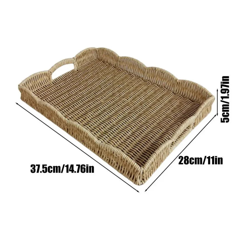 Woven Tray Imitation Rattan Sofa Decor Decorative Tray Basket For Remote Control Book Breakfast Living Room Bedroom Coffee Table