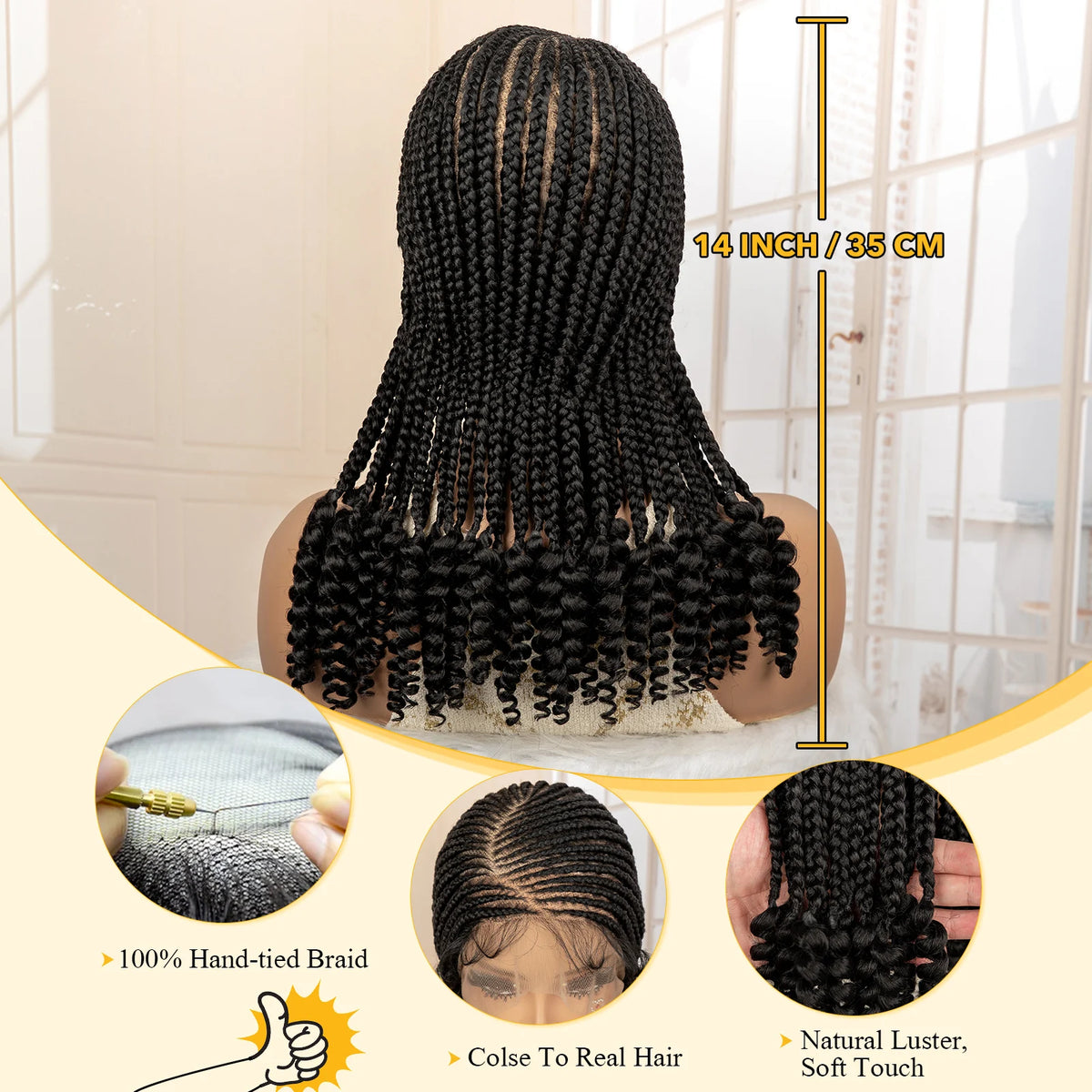 Full Lace Braided Wig with Curly Ends Synthetic Cornrow Braids Wig for Black Women Lace Frontal Afro Knotless Braiding Wigs