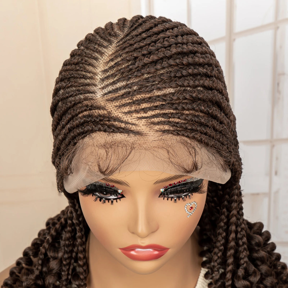 Full Lace Braided Wig with Curly Ends Synthetic Cornrow Braids Wig for Black Women Lace Frontal Afro Knotless Braiding Wigs